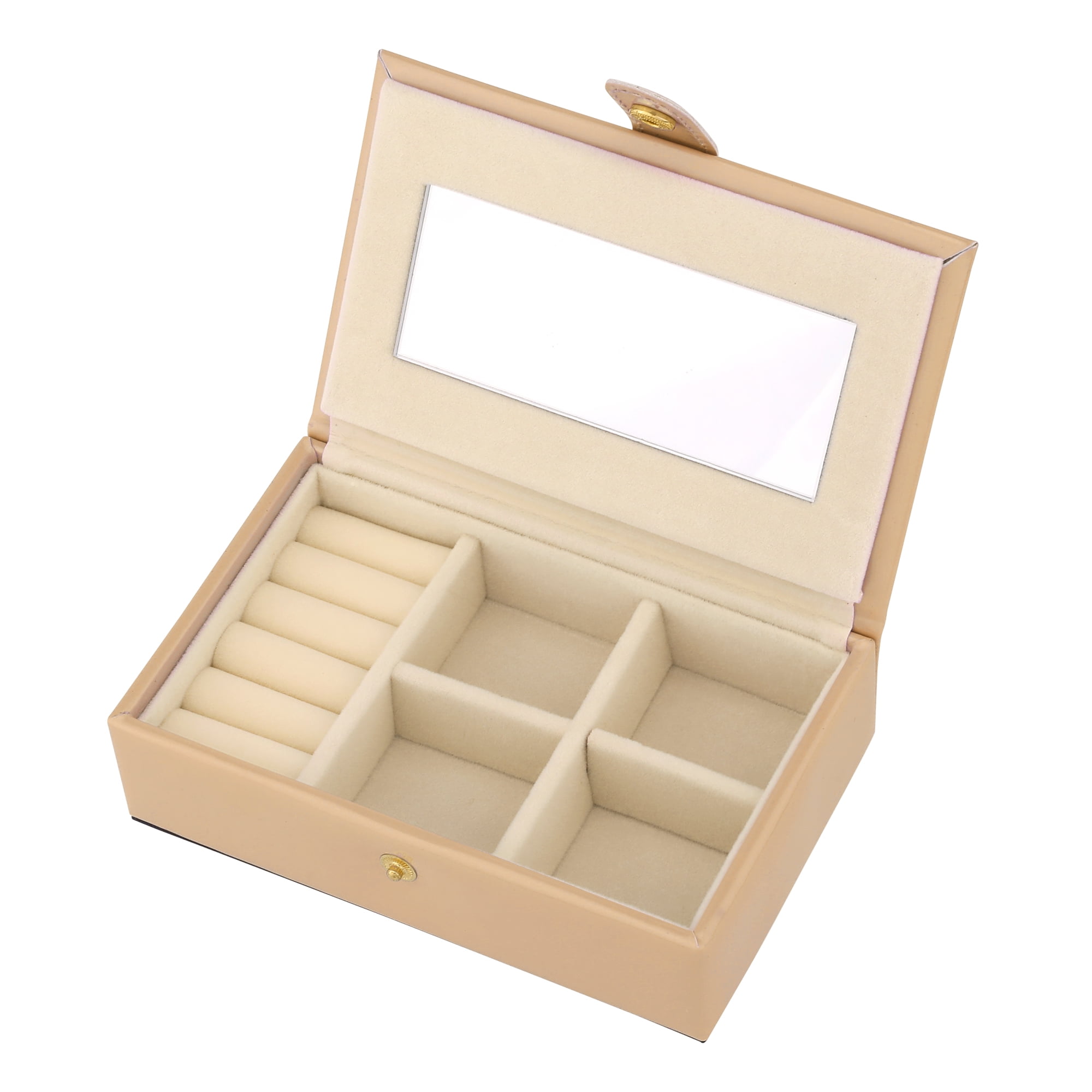 Unique Bargains Travel Jewelry Box Portable Organizer Case with Mirror Gold