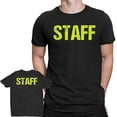 thumbnail image 2 of Black Staff T-Shirt Front & Back Print Mens Event Shirt Neon Yellow Print Tee..., 2 of 3