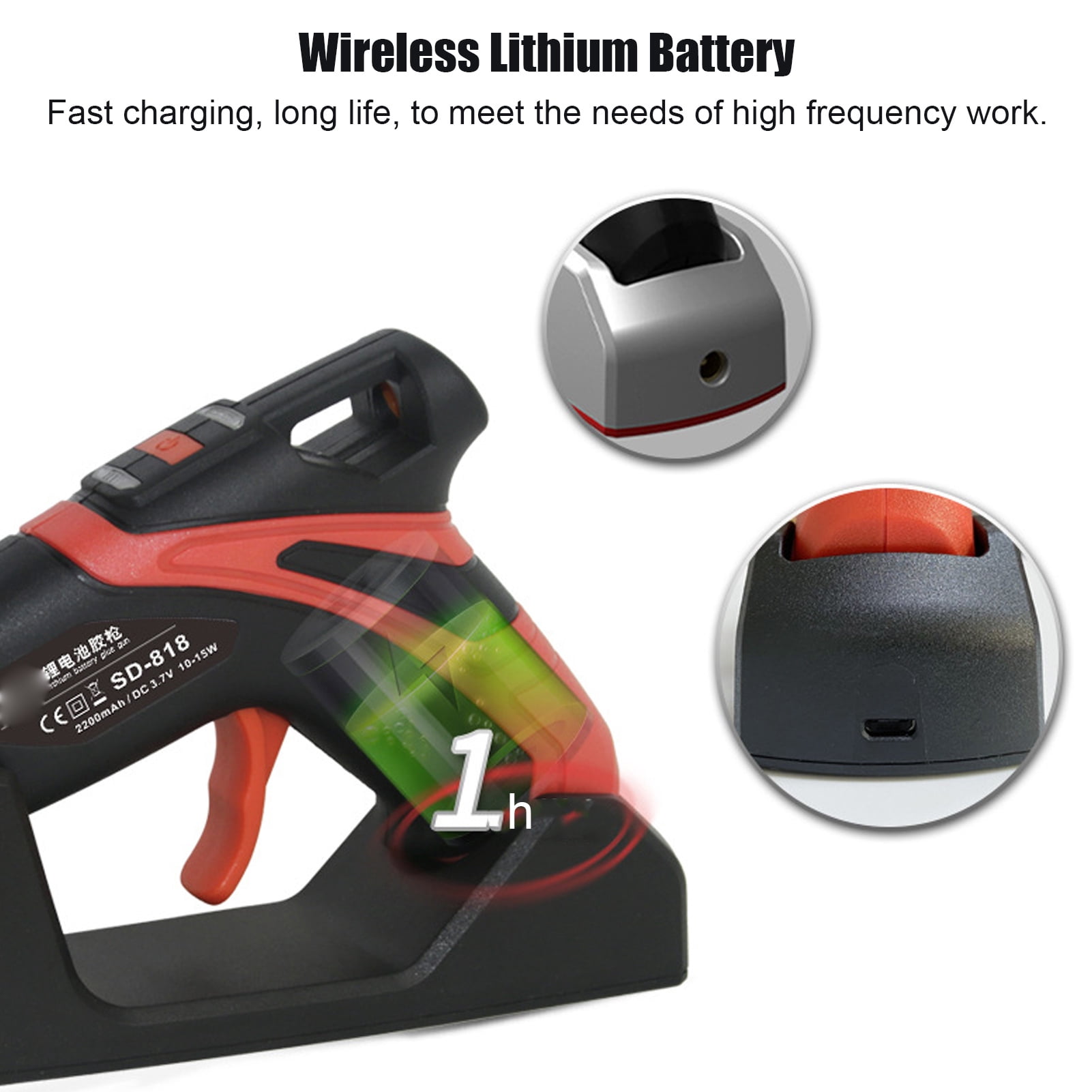 YAHHU Hot Glue Gun Cordless Lithium Battery 2200mAh 0.26-0.29 inches / 6.7-7.3 mm Diameter Hot Melt Glue Gun Kit for DIY Handcrafts Home Repairs Quick Heating