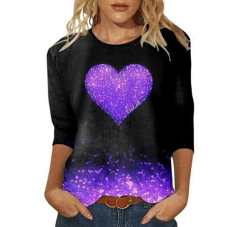 

Wiueurtly Loose Tunic For Womens Casual Summer Tops Floral Three Quarter Sleeve Round Neck Tee T Shirt Flower Printed Loose Side Split Blouse Womens Christmas Sleep Shirt Seamless Turtleneck Women