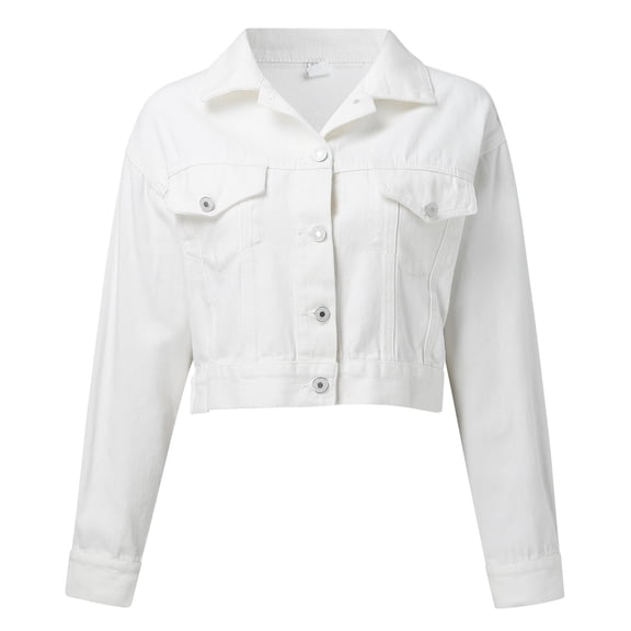 Vedolay Jean Jackets for Women Womens Denim Jackets Button Down Long Sleeve Stretch Classic Jean Coat,White L