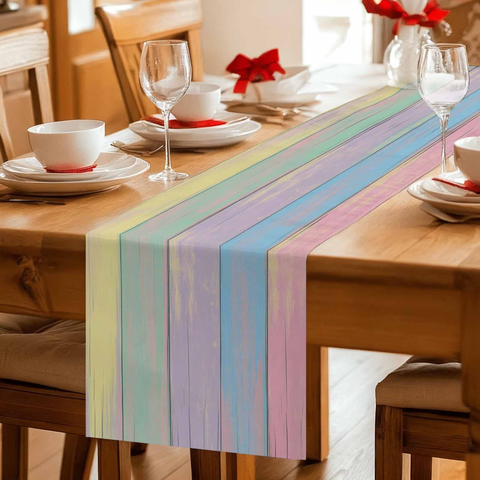 Easter Table Runner 90 Inches Long Farmhouse Dress Scarves, Farmhouse Ombre Colorful Wooden Grain Retro Dining Tablerunner for Coffee Table/Kitchen Island/Party Décor, 13" x 90"