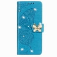 thumbnail image 4 of ELEHOLD for Samsung Galaxy Z Fold5 Wallet Case,Bling Diamond Butterfly Embossed Pattern Leather Wallet Cover Shockproof Magnetic Clasp Card Slots Kickstand Wriststrap Case for Women Girls,Blue, 4 of 14
