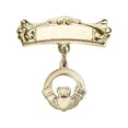 thumbnail image 1 of 14kt Yellow Gold Baby Badge with Claddagh Charm and Arched Polished Badge Pin 3/4 X 3/4 inches, 1 of 1