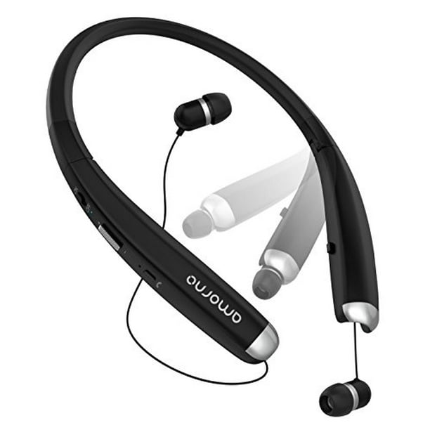 Bluetooth Headphones Amorno Foldable Wireless Neckband Headset With Retractable Earbuds Sports 5383