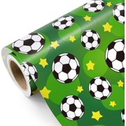Football Wrapping Paper Roll - Mini Roll - 17 Inch x 9.8 Feet - Sports Soccer with Stars Design, Perfect for Birthday, Party, Holiday