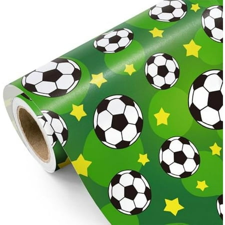 Football Wrapping Paper Roll - Mini Roll - 17 Inch x 33 Feet - Sports Soccer with Stars Design, Perfect for Birthday, Party, Holiday