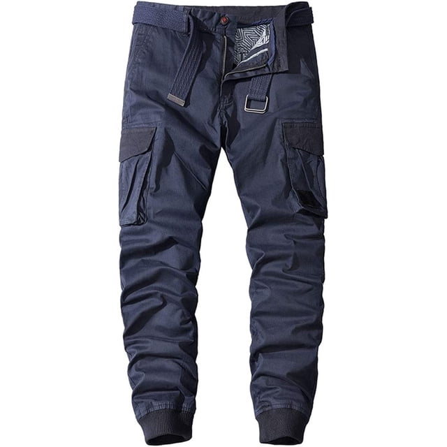 Pantalones cargo para hombre con múltiples bolsillos militares de combate Ripstop con puño acanalado Azul marino 30 Azul marino 30 Xishao ropa