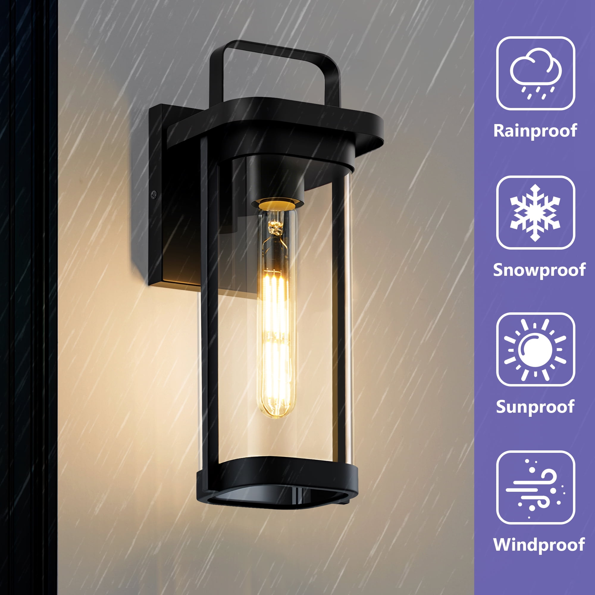 GCGAFUL 11 Inch Outdoor Wall Light, 2 Pack Matte Black Exterior Sconce with Clear Glass, Waterproof Porch Lighting for Front Door, Garage, Patio