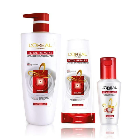 L'Oreal Paris Total Repair 5 Shampoo 704ml Combo with Conditioner, 180ml + Serum, 40m