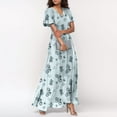 thumbnail image 4 of Karight Robe Longue en Mousseline à Fleurs pour Femme, Été, à Volants, Manches Courtes, Robe Maxi, Col en V, Fluide, Bohème, Plage, Fête, 4 of 7