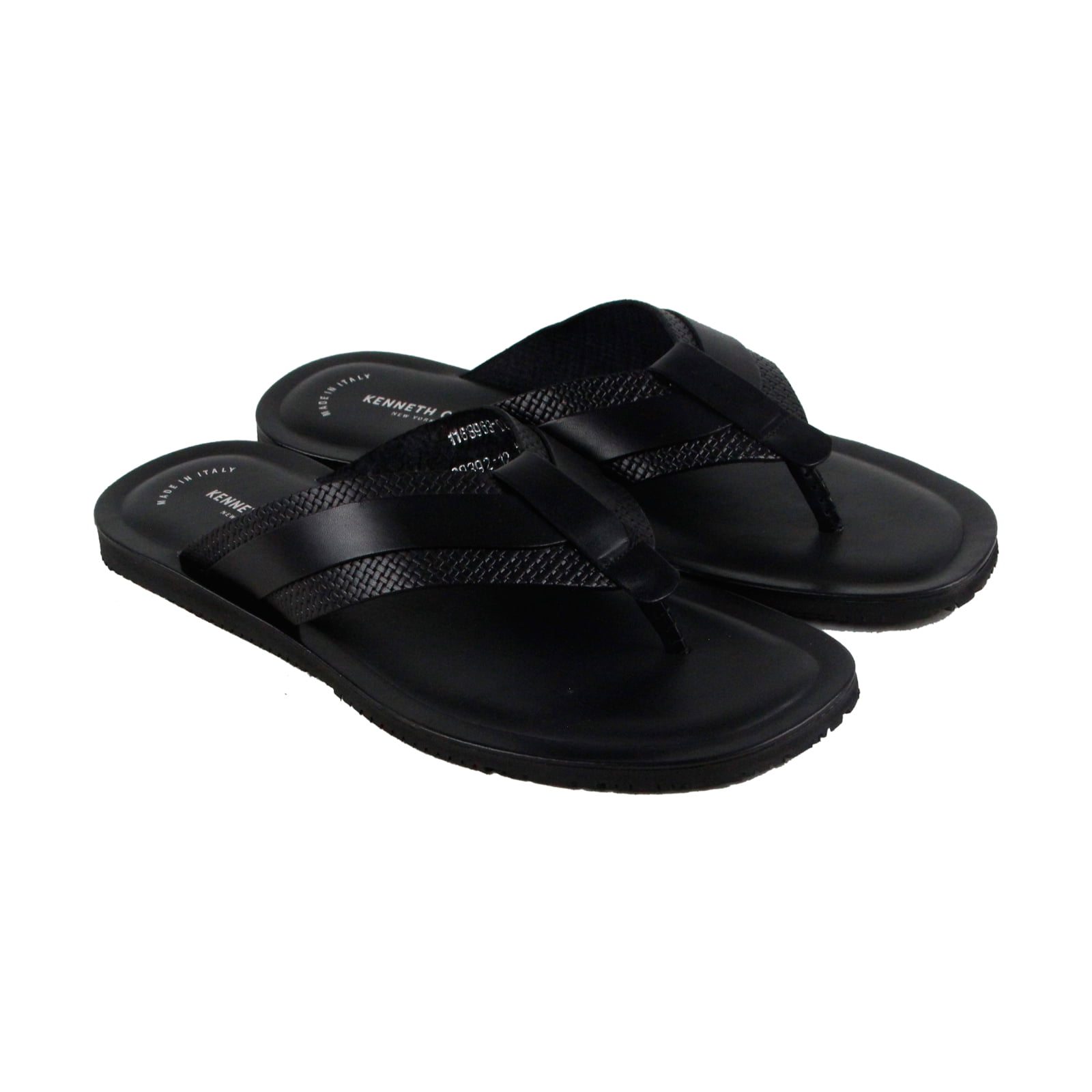 Kenneth Cole - Kenneth Cole Design 108392 Mens Black Leather Flip Flops Sandals Shoes - Walmart 