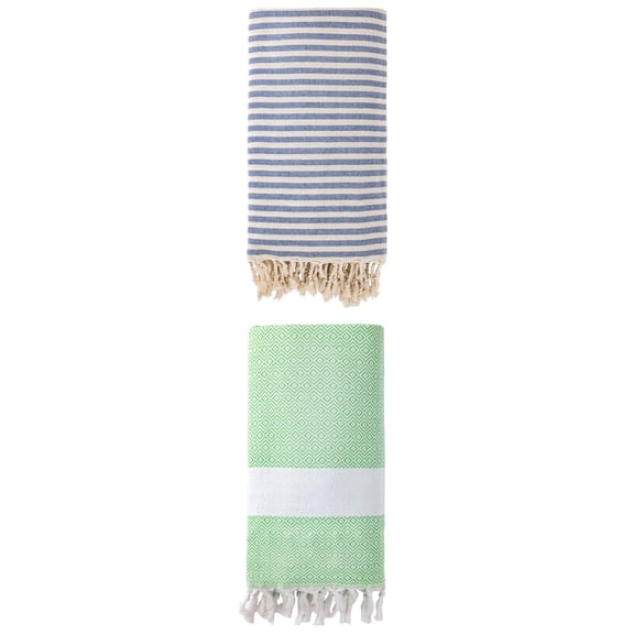 Unique Bargains 2 Pack Premium Travel Turkish Towels Blue/Green 71"x40"