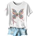thumbnail image 5 of Puliio Womens Butterfly Ribbon Print T Shirt Short Sleeve Casual Awareness Summer Daily Tee, 5 of 5