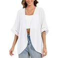 thumbnail image 2 of Uvplove women's Swimsuit Cover Up Shirt Lightweght Puff Sleeve Cardigan Chiffon Blouse Top,White,L, 2 of 8