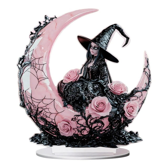 Halloween Black Witch 2D Acrylic Decor - Gothic Tabletop Centerpiece For Living Room Spooky Home Party Decoration Unique Gift For Horror Fans