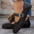 thumbnail image 6 of Women's Mesh Breathable Mary Jane Flats Buckle Square Toe Slip-On Summer Casual Footwear Black 36, 6 of 9