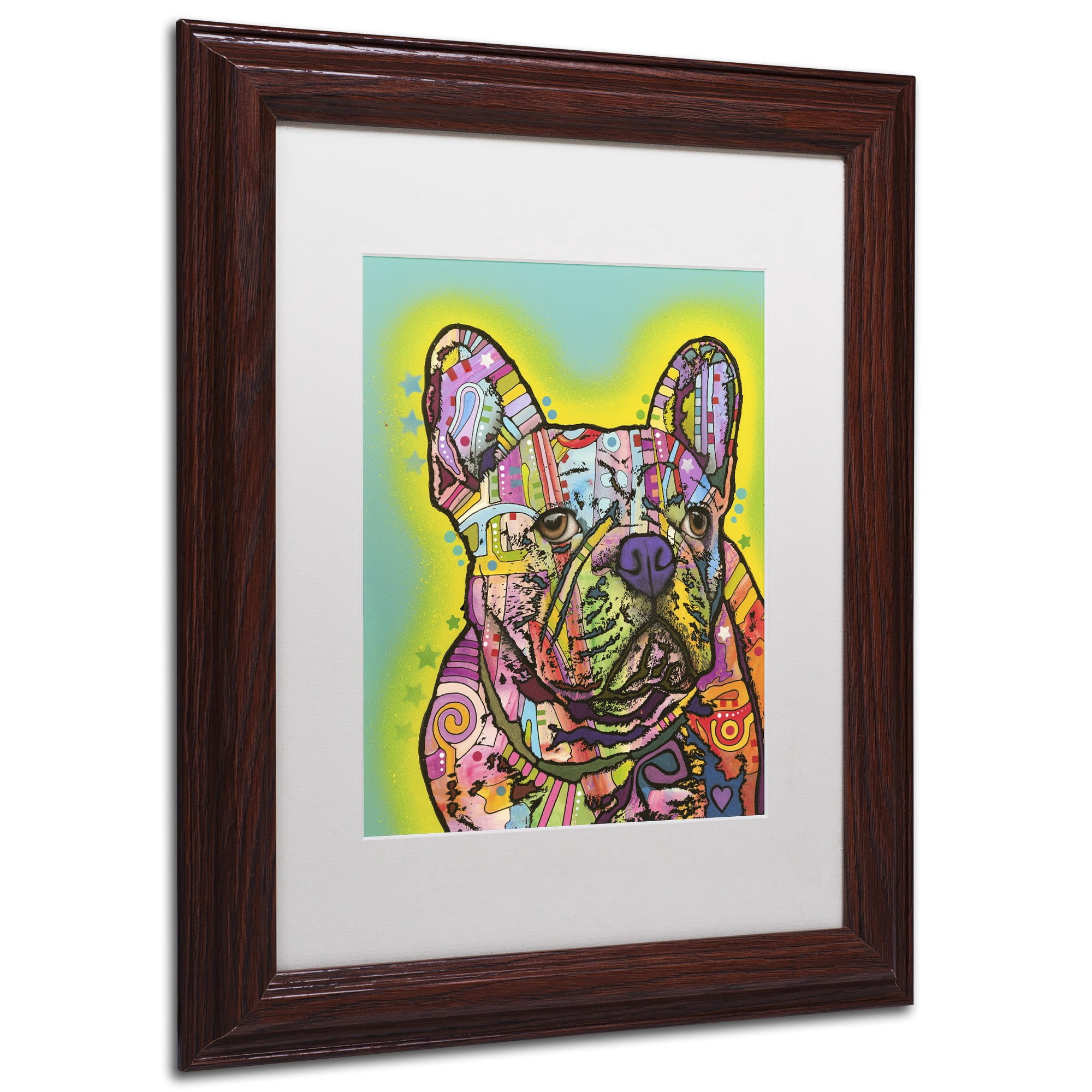 Trademark Fine Art "French Bulldog III" Canvas Art by Dean Russo, White Matte, Wood Frame