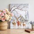 thumbnail image 2 of Canvas Wall Art, Christmas Deer Framed Canvas Prints for Bathroom Hallway, Winter Snowflakes Xmas Tree Forest Cabin Small Gallery Wrapped Wall Decor for Home Office, Gifts, 8"x10" Ship Next Day, 2 of 9