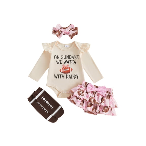 Loicainy Infant Baby Girl Football Outfit 3 6 12 18 Months Long Sleeve Romper Shorts Headband Stockings Clothes Set
