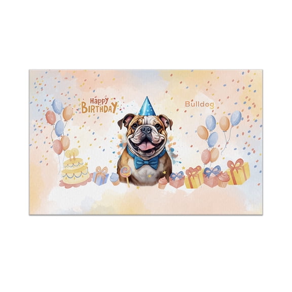 Watercolor Bulldog Happy Birthday Celebration Balloons Gift Party Doormat Dog Lover Gifts Idea Indoor Outdoor Welcome Mat - 00028