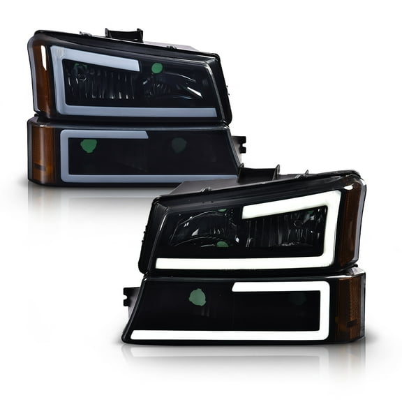 PIT66 LED Headlight Smoky Lens Black Housing Amber Corner Fit for 03-06 Chevy Silverado 1500 2500 3500 HD Model/03-06 Avalanche 1500 2500(Fit No Cladding only)