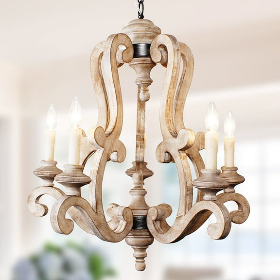 Cusp Barn 5-Light Wood Chandelier Rustic Chandelier Farmhouse Chandeliers for Living Room