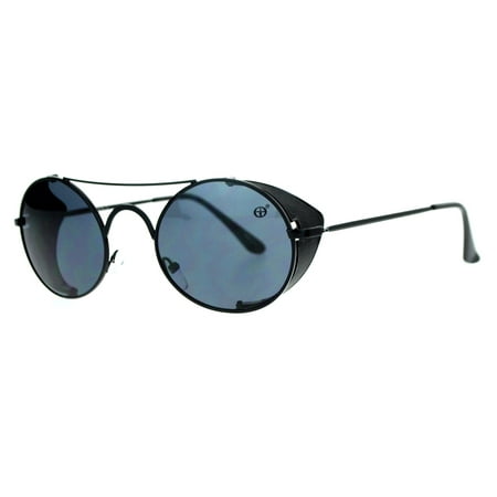 SA106 Vintage Style Retractable Side Visor Round Oval Sunglasses Black