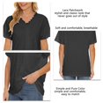 thumbnail image 4 of Tops de manga corta para mujer, cuello en V, encaje, patchwork, color puro, blusa, blusas para casual, casa, compras, fecha, trabajo, fiesta, negro, M, 4 of 5