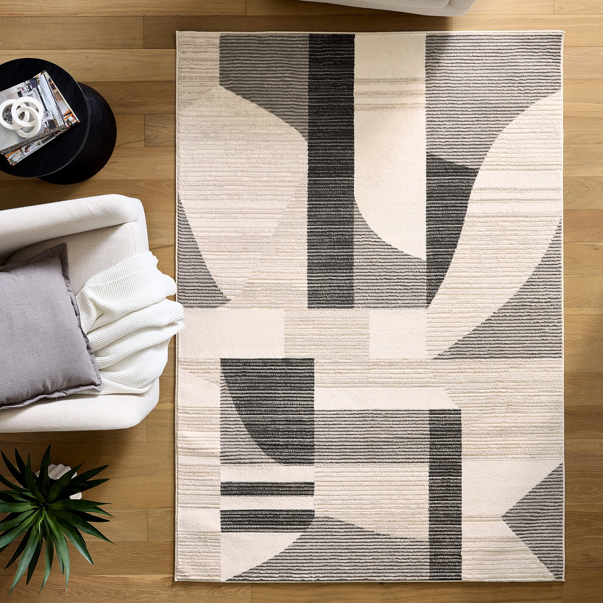 Better Homes & Gardens Gray Modern Shapes Abstract Indoor Area Rug, 5 ft x 7 ft