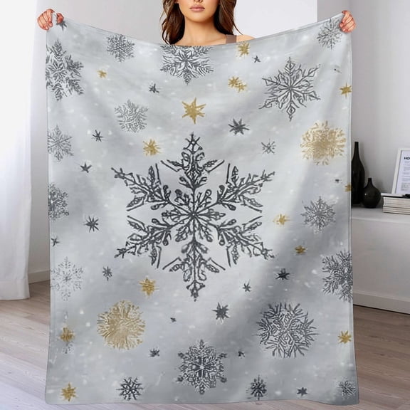 RKSupls Christmas Throw Blanket,Soft Flannel Golden Gray Snowflake Blanket,Fuzzy Warm Cozy Winter Blanket for Couch Bed Home Decor,40x50 in