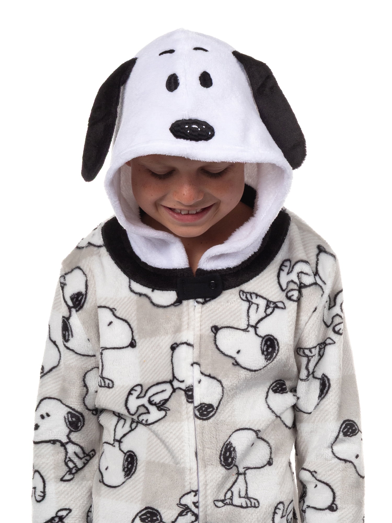 Peanuts Unisex Kids Snoopy Plaid Matching Family Pajamas One Piece, Sizes 4-16
