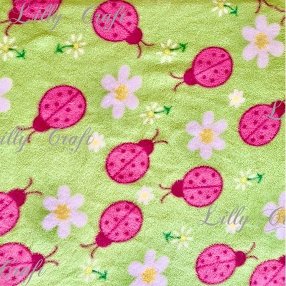 Lilly Craft Lady Bugs Pink on Green Print Fleece Anti-Pill FABRIC 58-60" Wide Sold by the Yard
