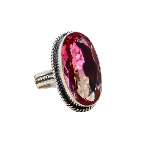 Bi-Colour Tourmaline 925 Sterling Silver Ring, 25X13 mm Oval Gemstone Ring, Purple & Pink Ring, Christmas Gift, Unique Jewelry Ring, Adjustable Ring V