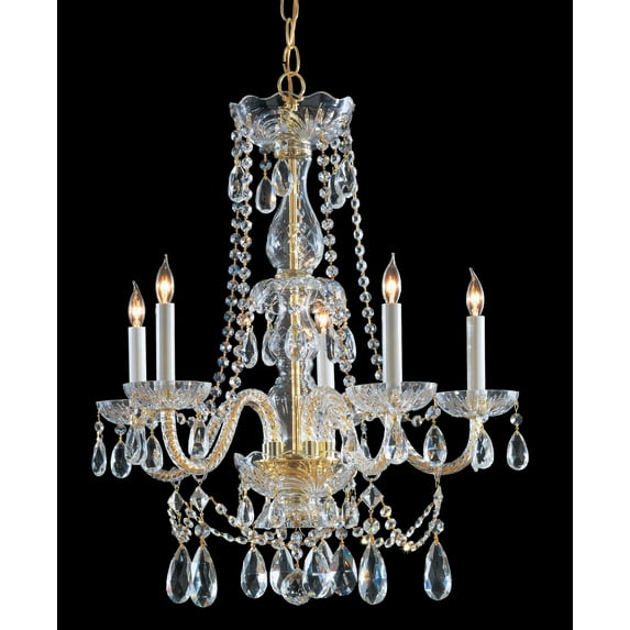 Traditional Crystal 5 Light Spectra Crystal Brass Chandelier by Crystorama 1125-PB-CL-SAQ in Brass Finish