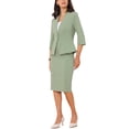 thumbnail image 4 of Conjunto de 2 piezas INSPIRE CHIC para mujer, blazer sin cuello de manga 3/4, falda lápiz de cintura alta, atuendos de trabajo, verde S, 4 of 6
