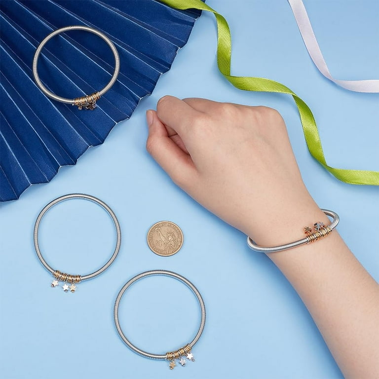Set of 8 Stretch Bangle Bracelets Two-tone Guitar String Style Set of 8 Stretch Bangle Bracelets Two-tone Guitar String Style