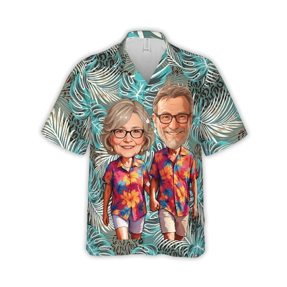 HOMYGIFTS Custom Face Grandparents Hawaiian Shirt – Personalized Tropical Couple Design