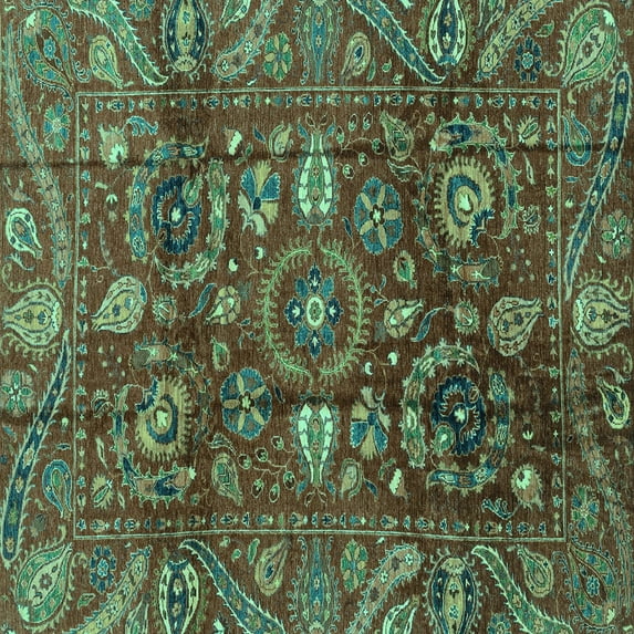 Ahgly Company Machine Washable Indoor Square Oriental Turquoise Blue Traditional Area Rugs, 7' Square