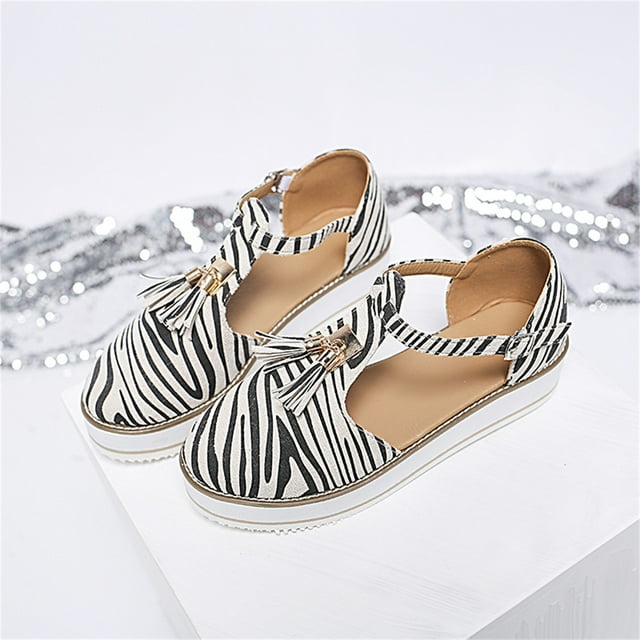 Latrodar Sandales à Plateforme Femmes Sandales Femmes Entraînement Confortables Extensibles Sandales à Franges Boucle Bout Rond Chaussures d'Été Talon Bas (1 Pouces-2 Pouces) Moyennes Sandales Solides pour Dames Fête Maman Cadeaux d'Anniversaire