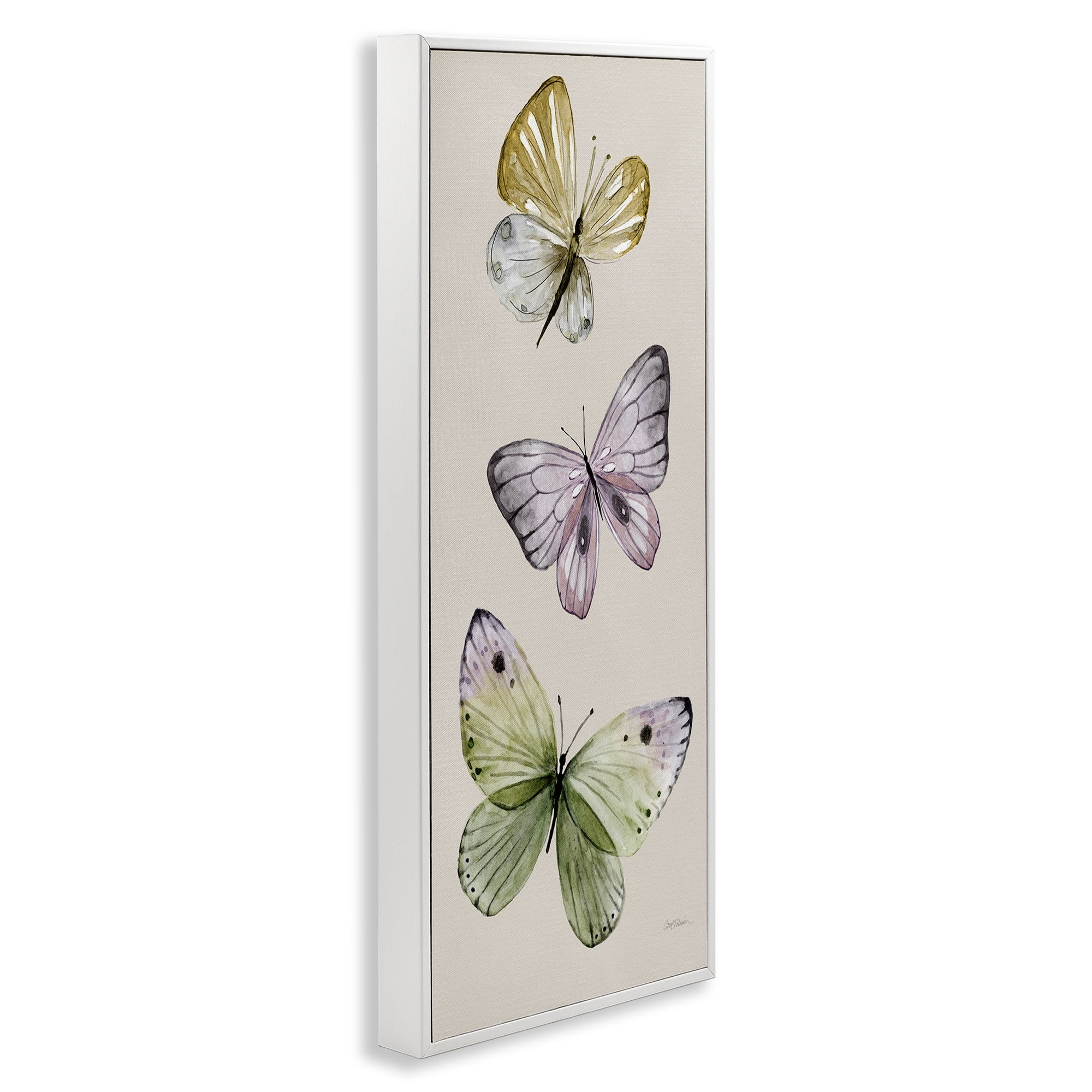 Stupell Industries Three Timeless Butterflies Animals & Insects Painting White Framed Art Print Wall Art, 10 x 24