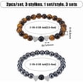 thumbnail image 2 of Juego de 3 pulseras de piedra natural con cuentas de corazón y 6 unidades, pulseras elásticas con cuentas redondas de vidrio y ojo de tigre, pulseras de amistad para parejas., 2 of 7