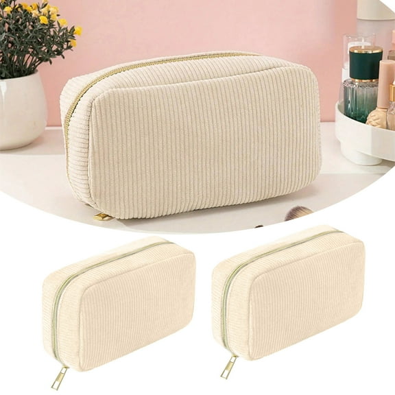 Corduroy Cosmetic Bag Travel Makeup Pouch Organizer Vanity For Women Toiletry Storage Nylon