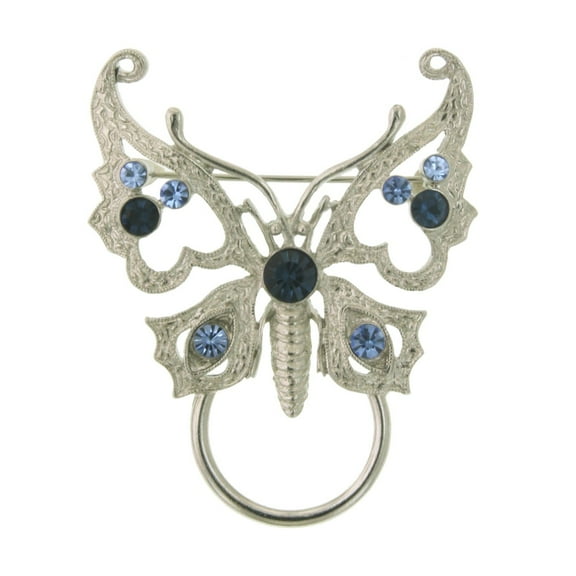 1928 Jewelry Blue Crystal Butterfly Pin Badge & Eyeglass Holder