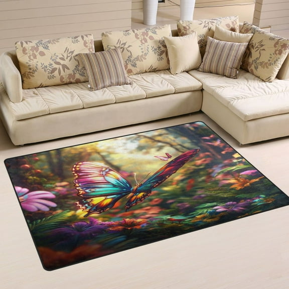 Non-Slip Area Rug 31"x20" Indoor Washable Floor Mats Carpet Printed for Living Room, Bedroom, Home Decor Colorful Butterfly Scene