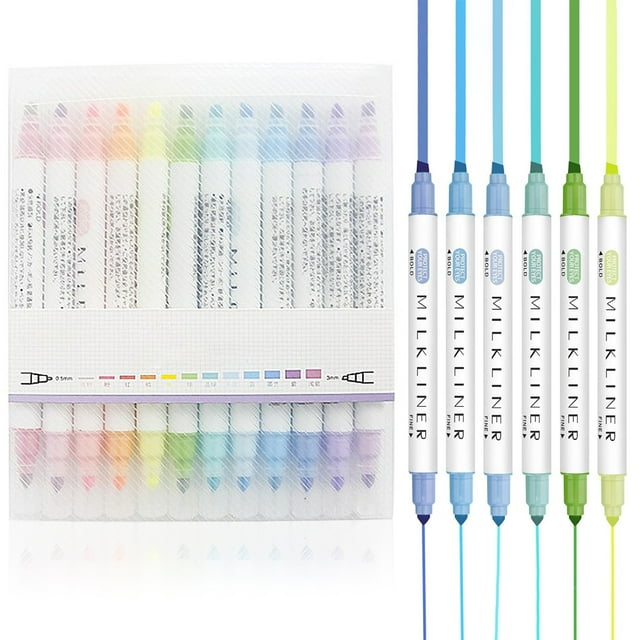 EooUooIP - Rotuladores resaltadores dobles de colores surtidos, 12 colores, punta ancha y fina, juego de rotuladores pastel para estudiantes, oficinas y aulas