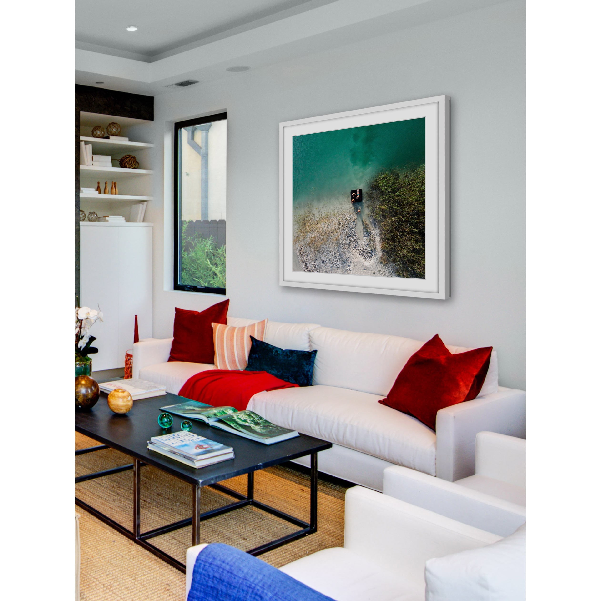 "Aqua Lake Chill" Framed Painting Art Print, 32.0" x 1.5"
