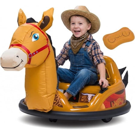 6V Horse Toys Toddler Bumper Car - Toddler Toy, Kids Electric Car, Ride On Toy, w/Music, Parent Remote Control, LED Lights, 360° Spin, Auto-inflated, 1 MPH, Max Weight of 66lbs, Age 1.5-4