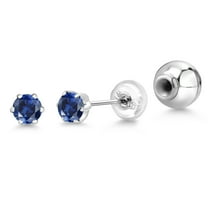 Gem Stone King Platinum Blue Created Sapphire Stud Earrings for Women Men (0.50 Cttw, Gemstone September Birthstone, Round 4MM)