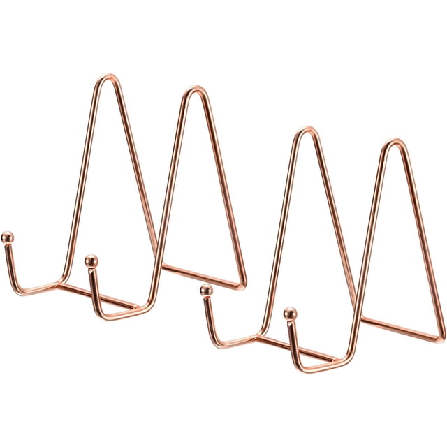 uxcell Plate Stand for Display, 2Pcs 4.3 Inch Iron Easel Plate Holder Display Stands Metal Decorative Plates for Picture Photo Book, Rose Gold